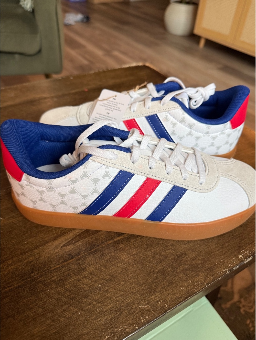 adidas Unisex Kids' Size 6 Sneakers with Red, Blue, and White Stripes